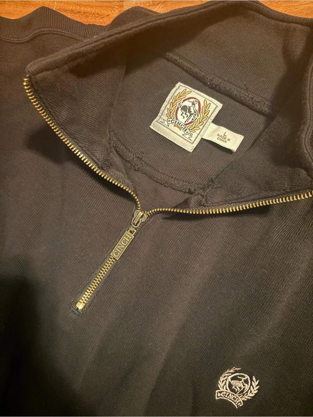 Cinch Men’s Black Quarter Zip Fleece Pullover Sweater Embroidered Logo L (1405)
